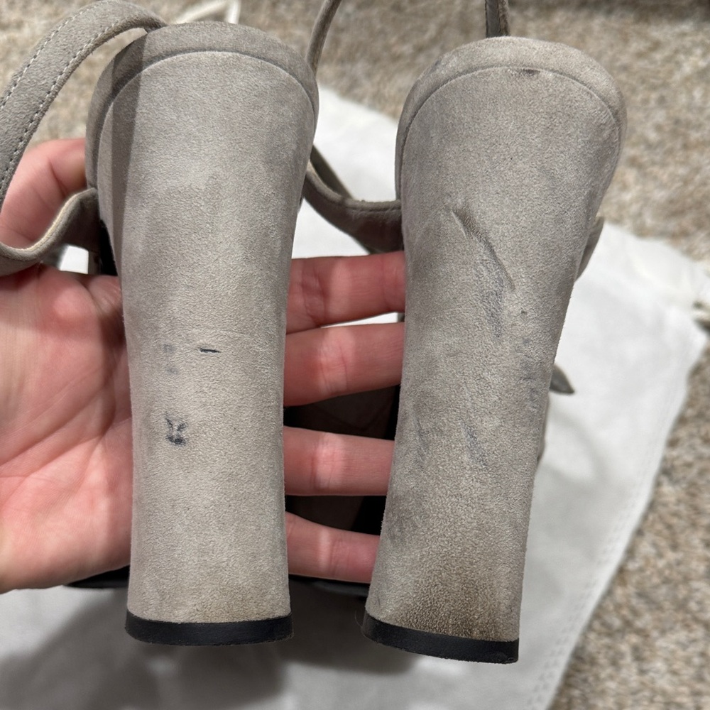YSL Saint Laurent Women's Grey Suede Paige Heeled Sandals - Picture 7 of 9